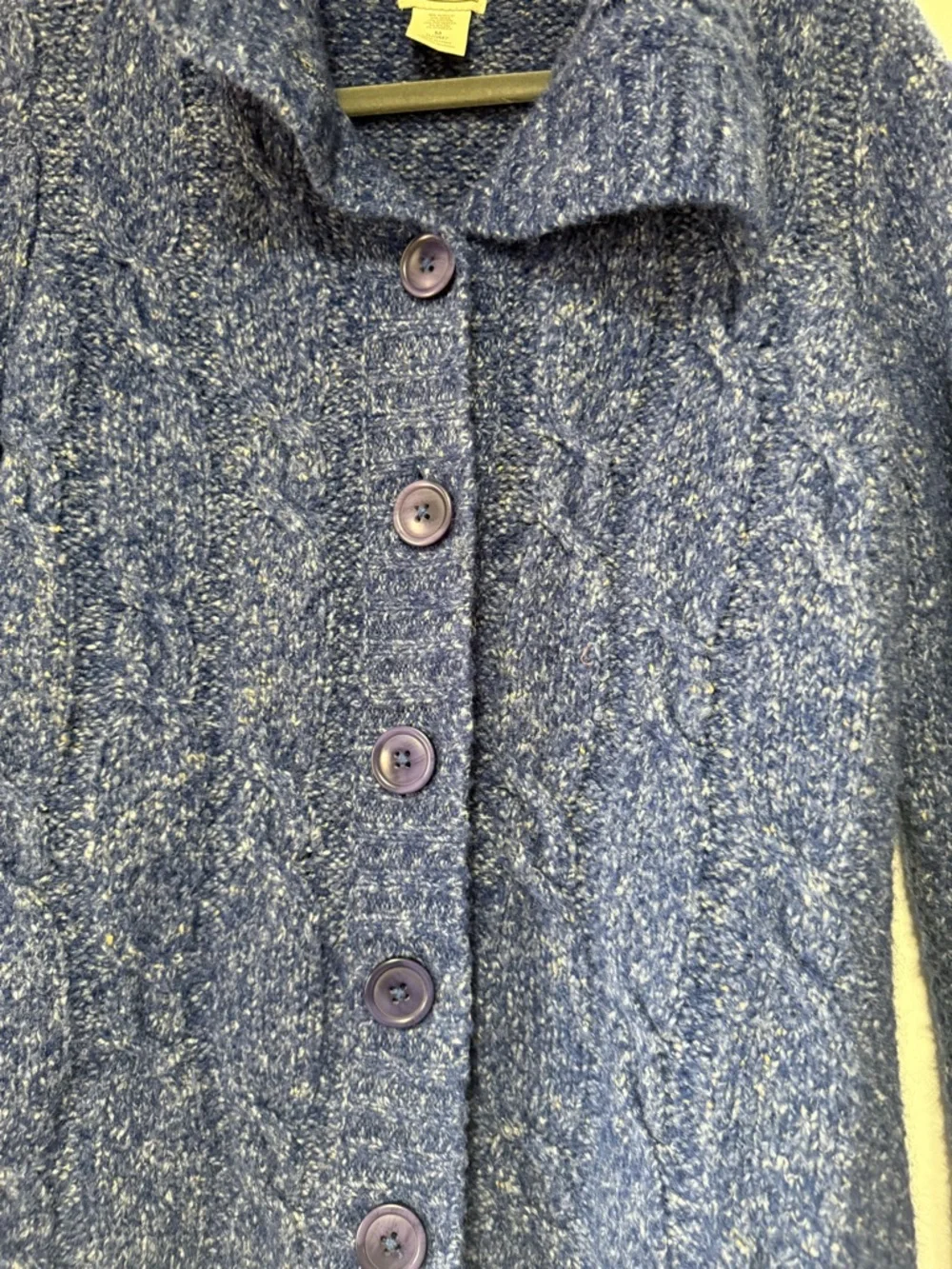 LL Bean Marled Wool Blend Button Shawl Collar Cable Knit Sweater Womens Size M‎